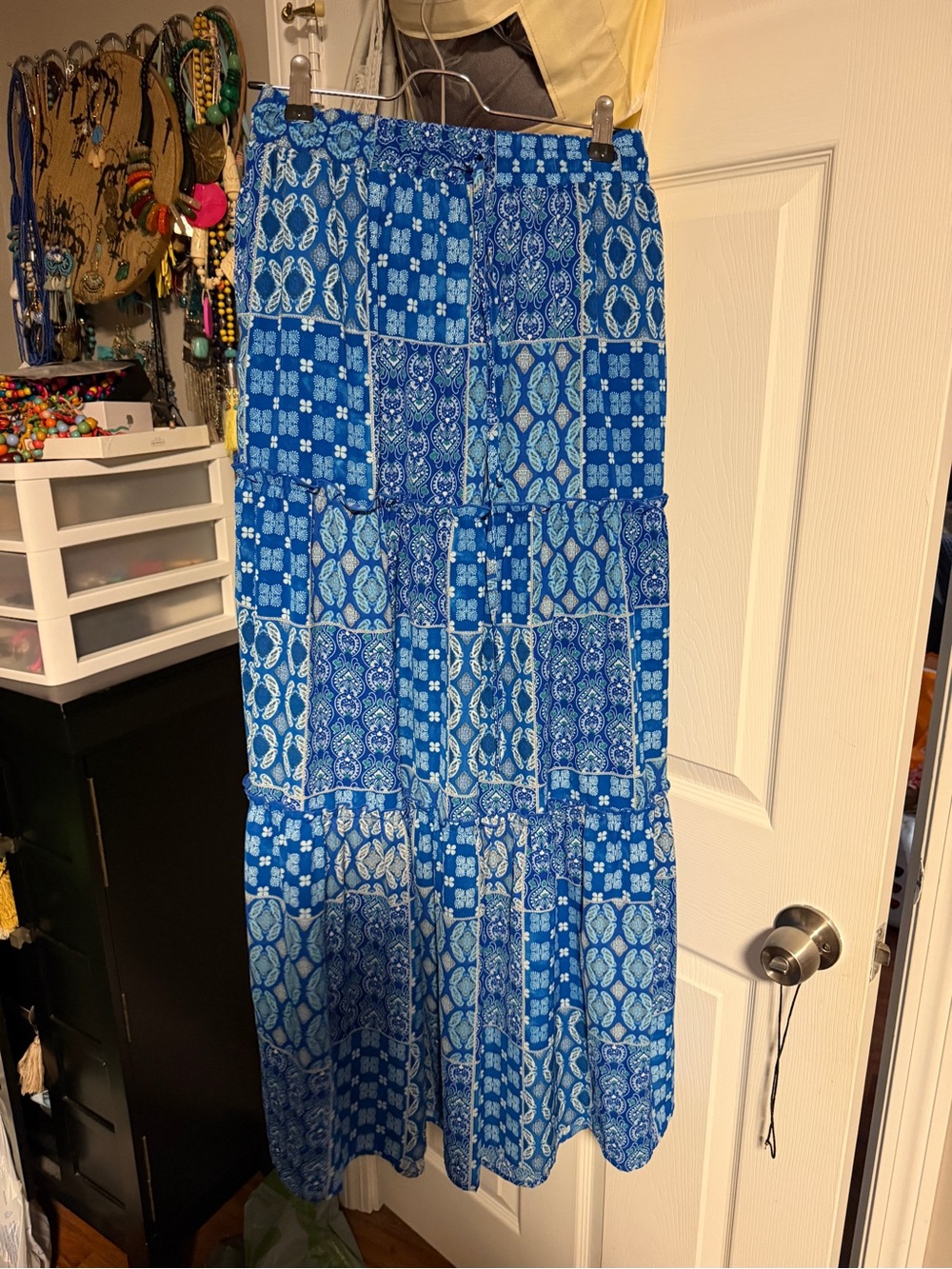 Blue Patchwork Maxi Skirt - Unbranded